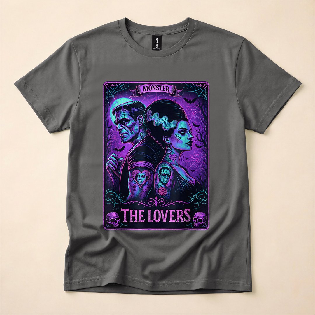 Frankenstein and His Bride Lovers Tarot Card Halloween T-Shirt - photo 5