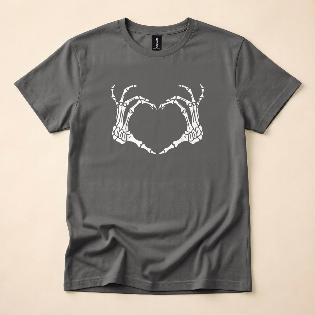 Skeleton Hand Heart Sign Funny Halloween Bones T-Shirt - photo 5