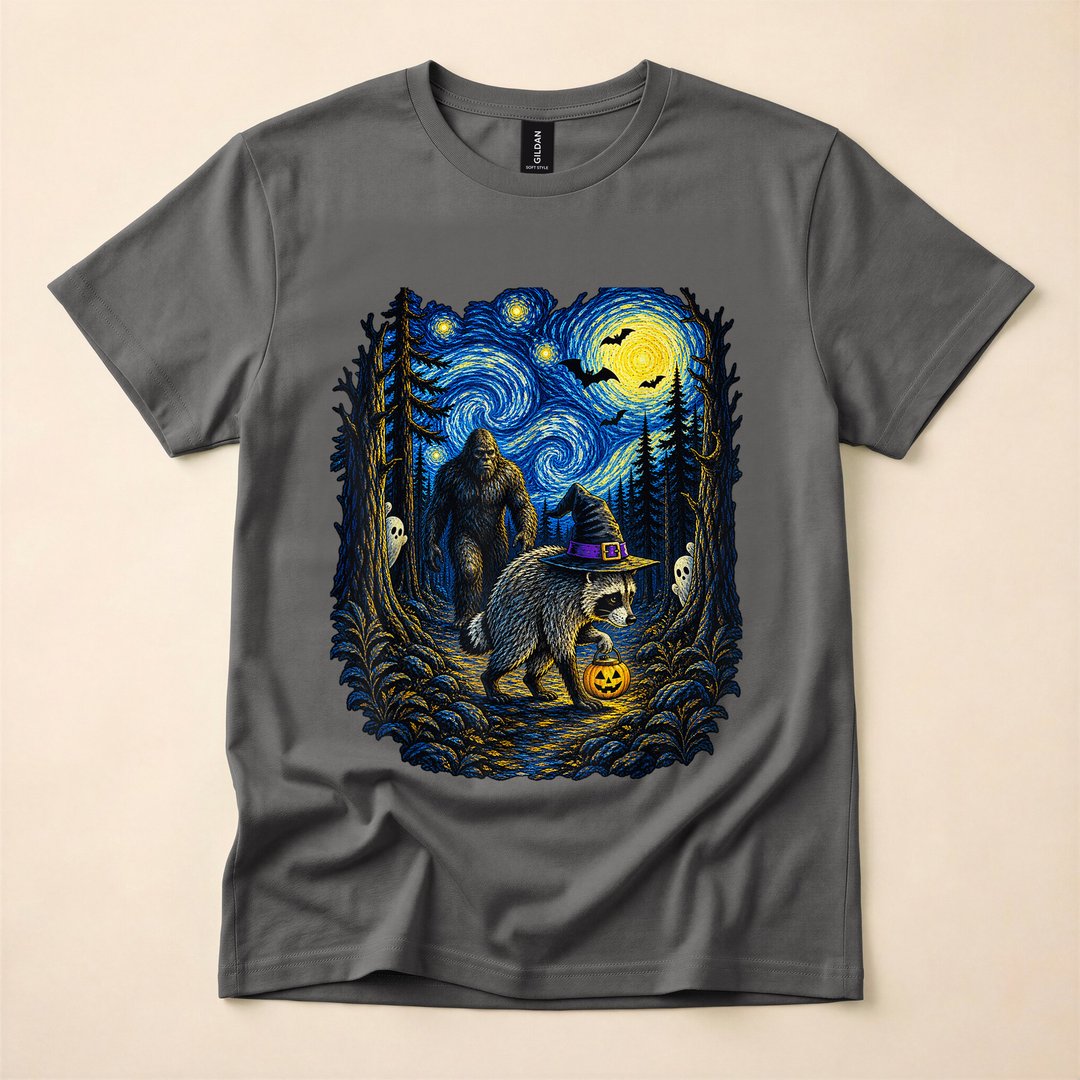Jimothy Raccoon Bigfoot Boo Pumpkin Funny Halloween T-Shirt - photo 5