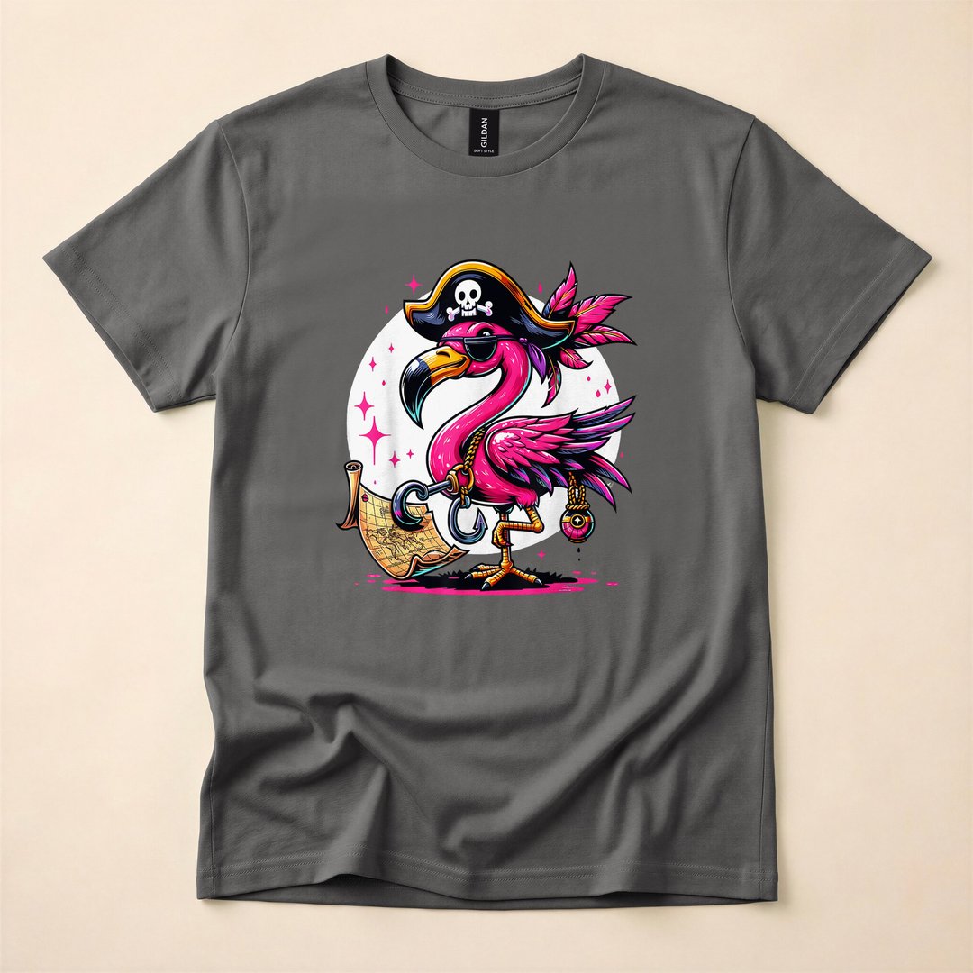 Pirate Pink Flamingo Jolly Roger Halloween Party T-Shirt - photo 5