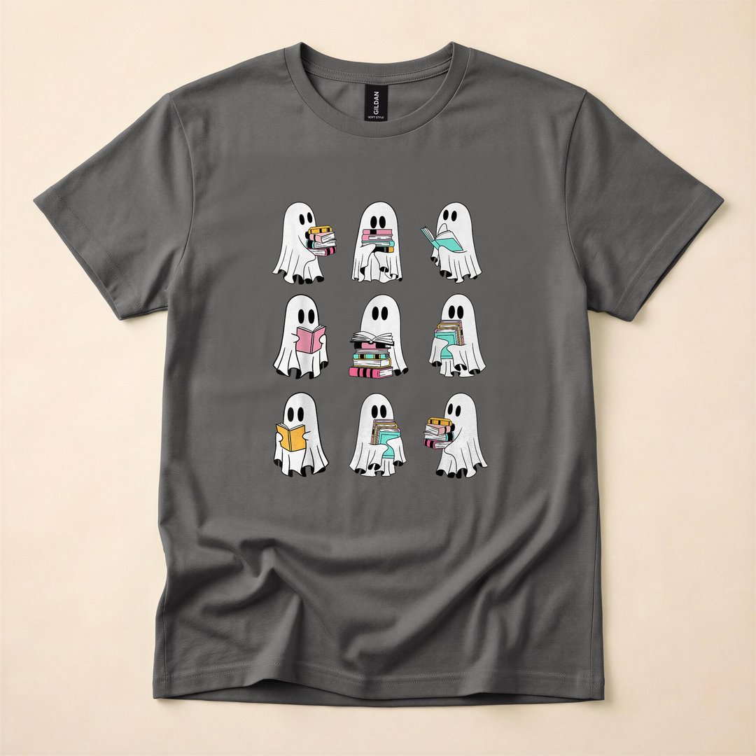Retro Groovy Ghost Reading Books Spooky Reader T-Shirt - photo 5