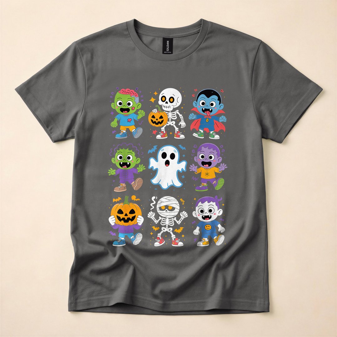 Cute Halloween Ghost Zombie Vampire Skeleton Kids T-Shirt - photo 5