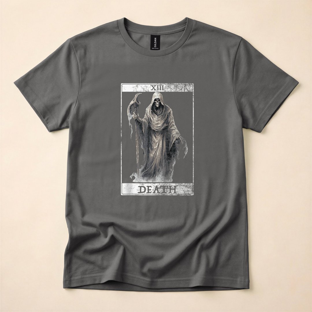 Vintage Death Tarot Card Grim Reaper Occult Halloween T-Shirt - photo 5