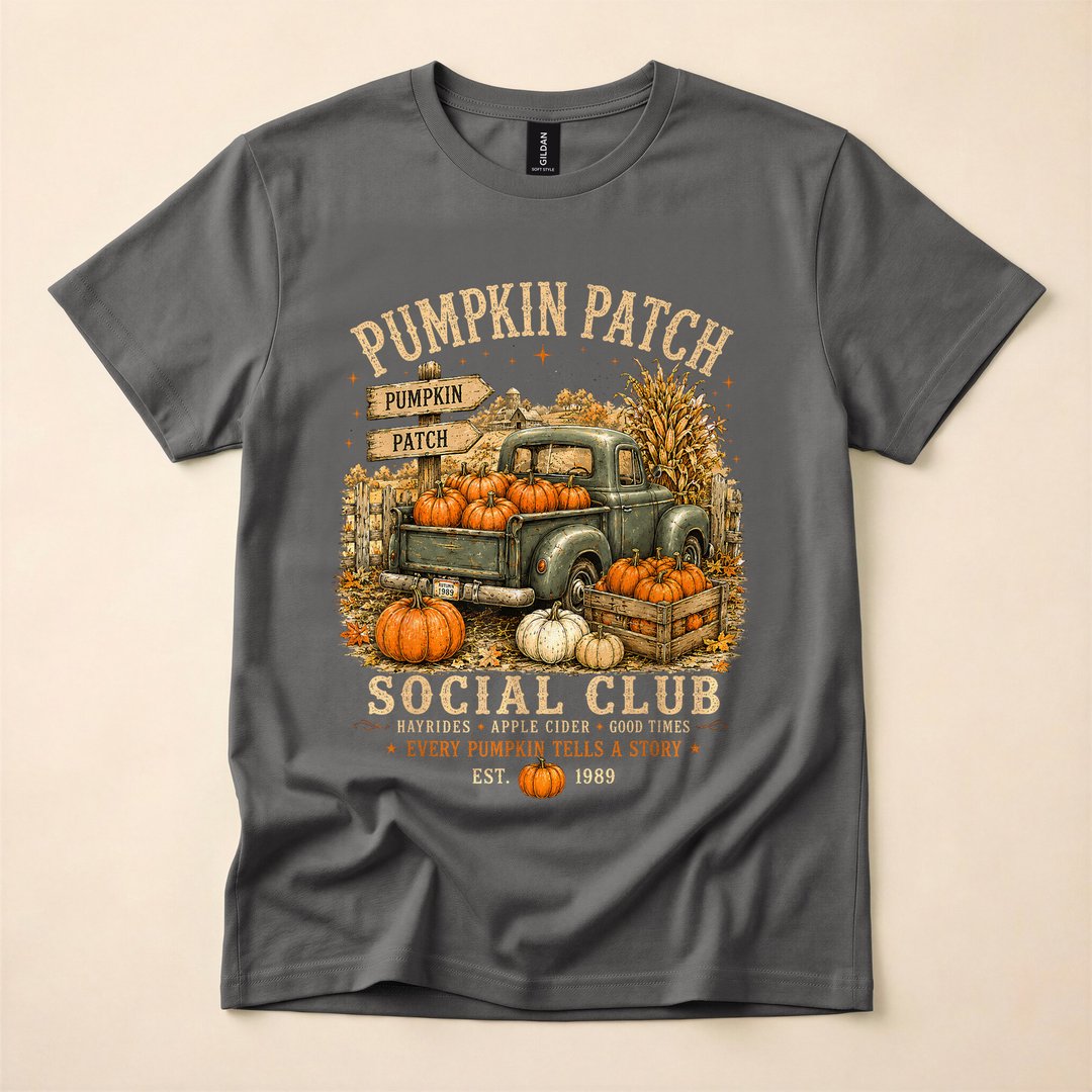 Retro Pumpkin Patch Social Club Fall Halloween T-Shirt - photo 5