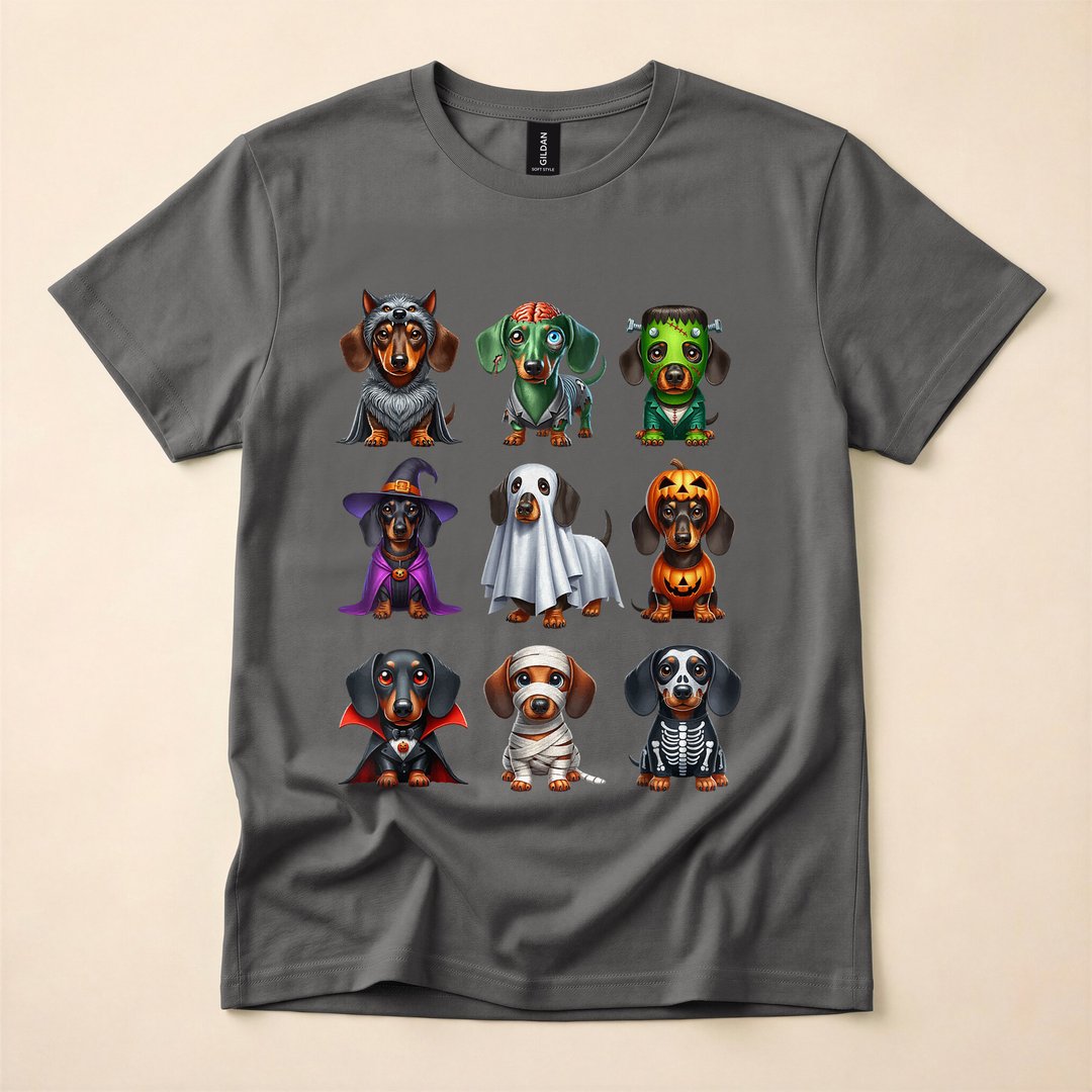 Dachshund Witch Zombie Mummy Skeleton Pumpkin Halloween T-Shirt - photo 5