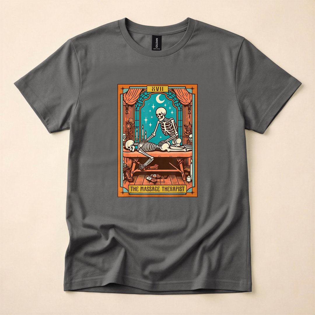 Funny Skeleton Massage Therapist Tarot Card T-Shirt - photo 5
