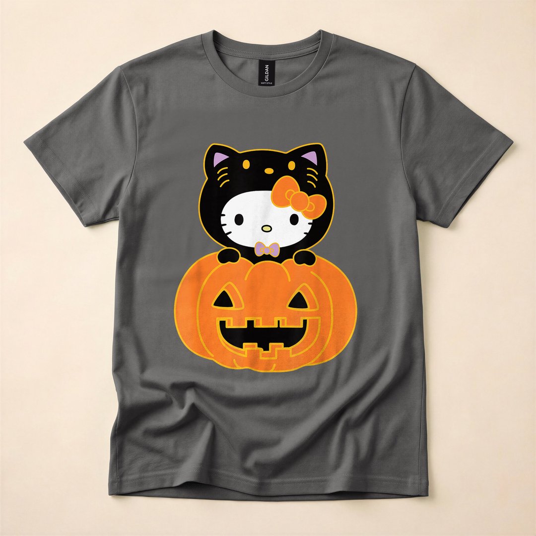 Hello Kitty Jack-O'-Lantern Pumpkin Cat Halloween T-Shirt - photo 5