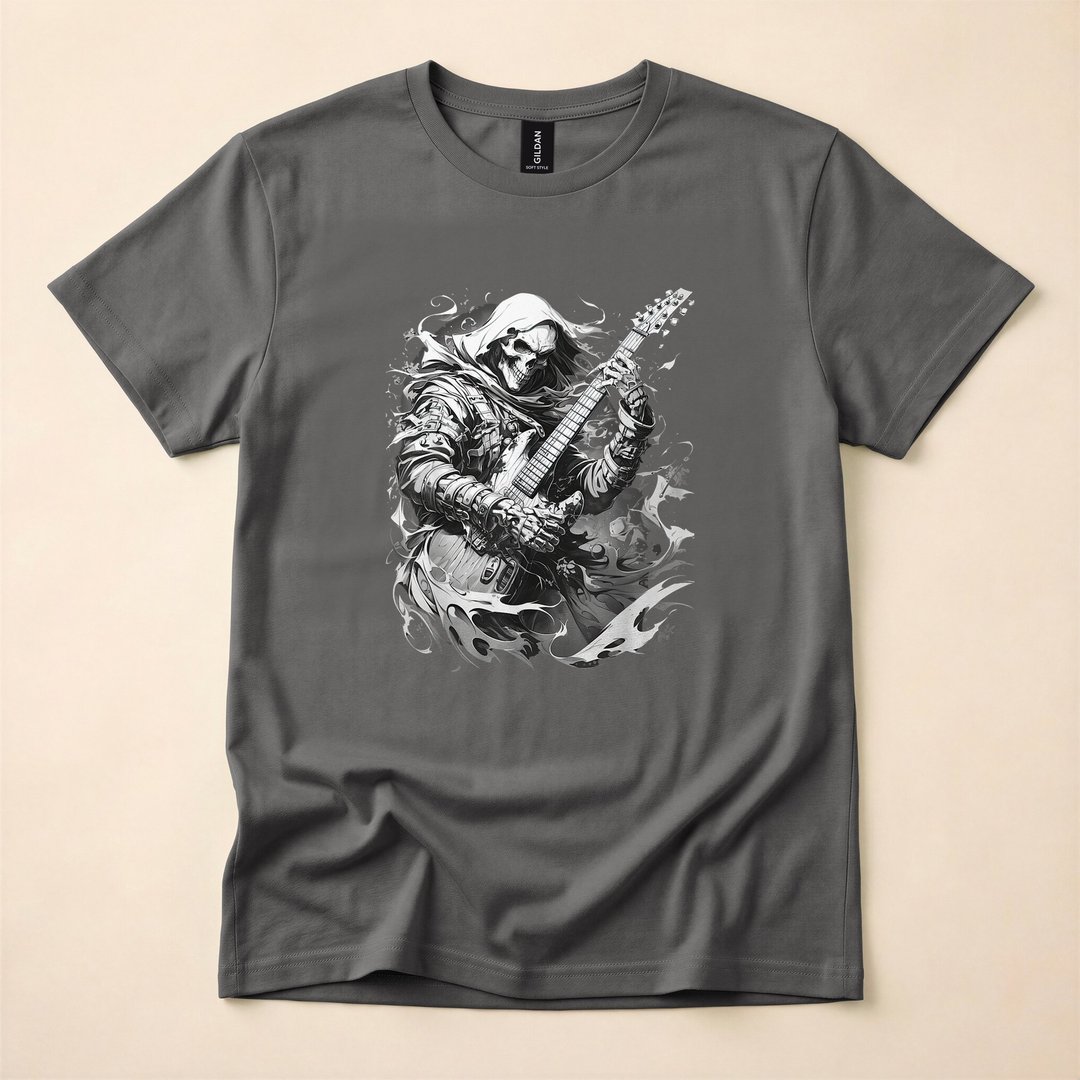 Skeleton Rock Star Shredding a Guitar Funny Halloween T-Shirt - photo 5
