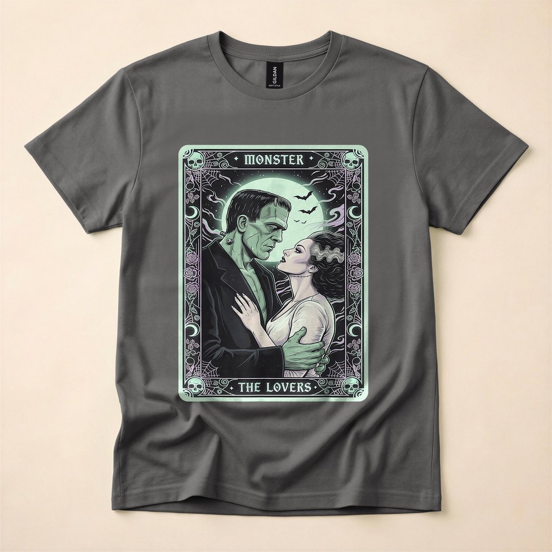 Frankenstein and His Bride The Lovers Tarot Card T-Shirt - photo 5