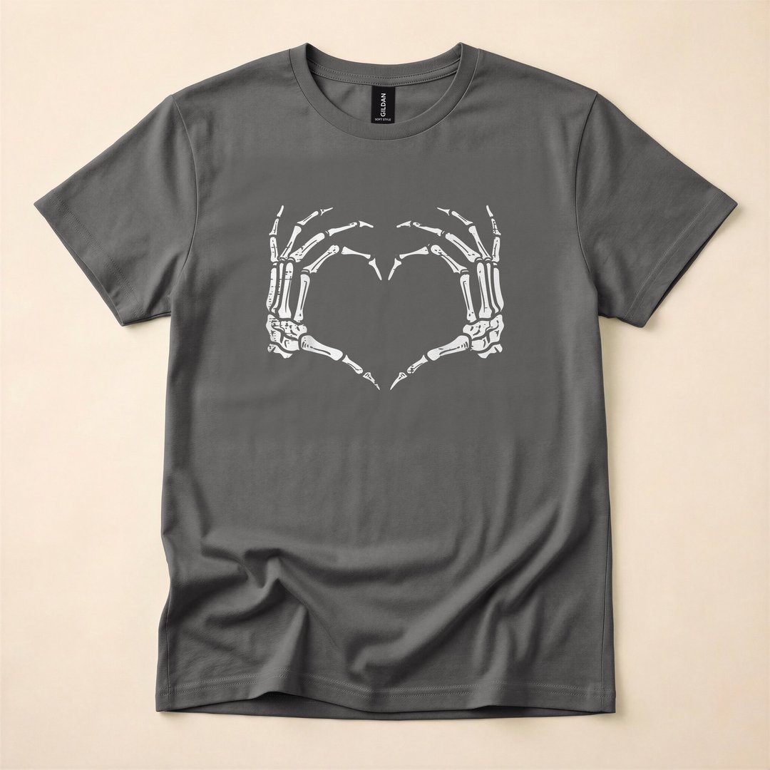 Skeleton Hands Heart Sign Retro Halloween T-Shirt - photo 5