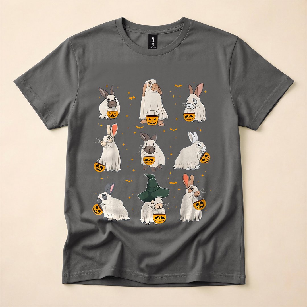 Cute Fall Bunny Ghost Rabbit Spooky Season T-Shirt - photo 5
