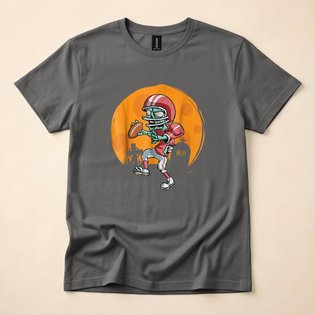 Zombie Football Player Funny Sports Halloween T-Shirt - photo 5