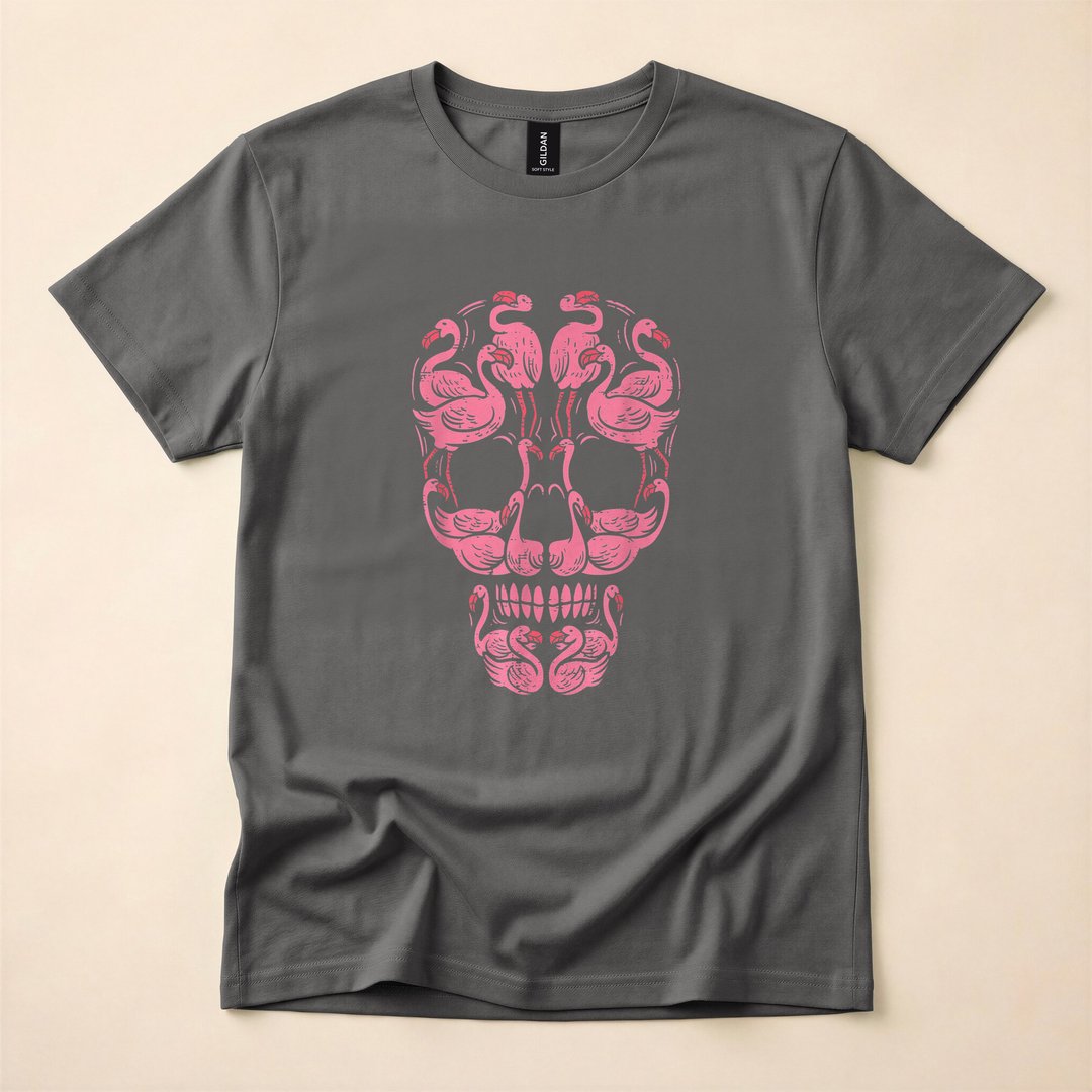 Pink Flamingo Skull Breast Cancer Awareness Halloween T-Shirt - photo 5