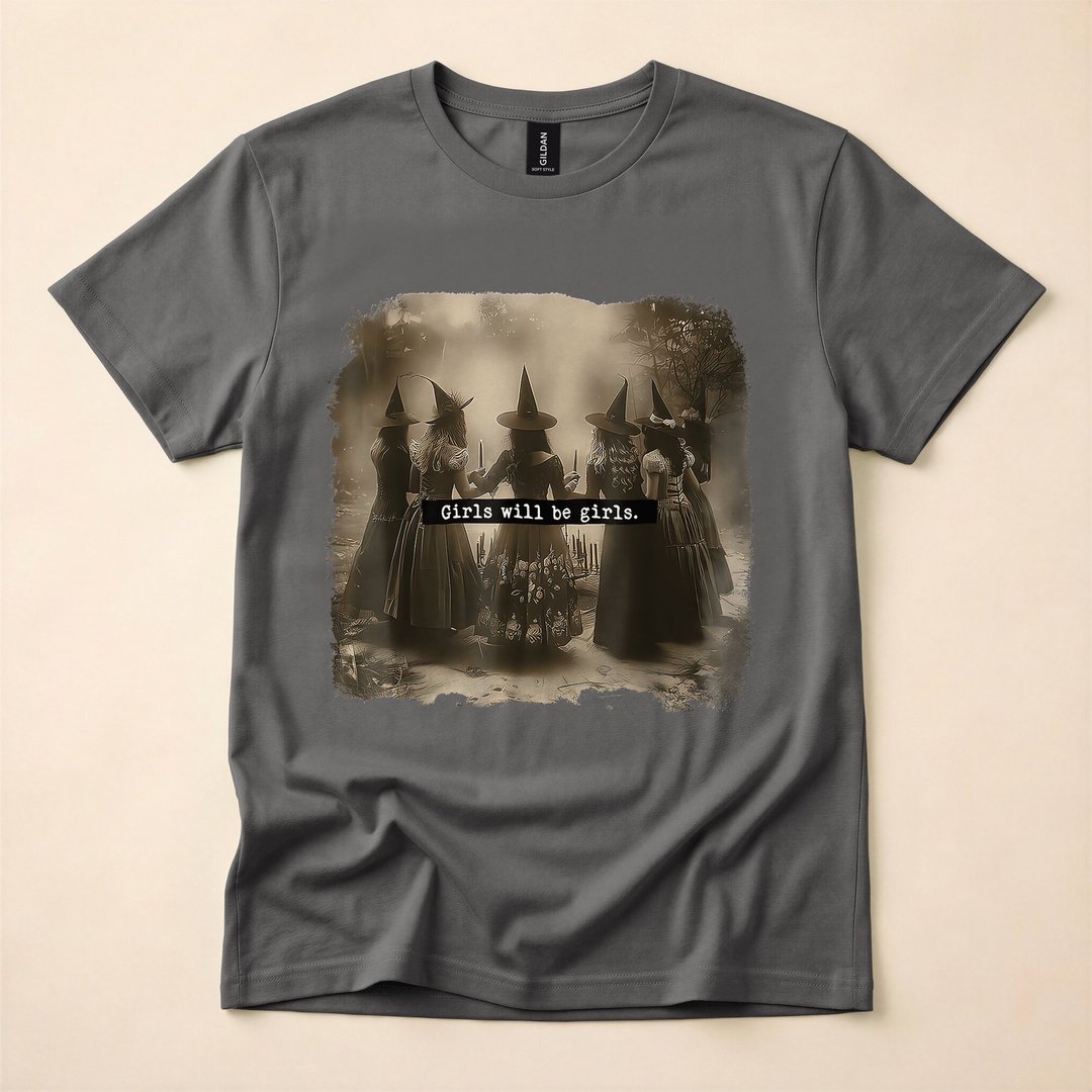 Girls Will Be Girls Witch Halloween T-Shirt, Funny Witchy Spooky Season Graphic Tee - photo 5