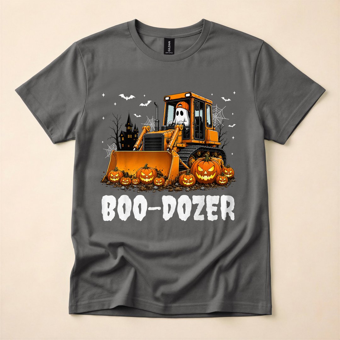 Boo-Dozer Ghost Bulldozer Halloween Construction T-Shirt - photo 5