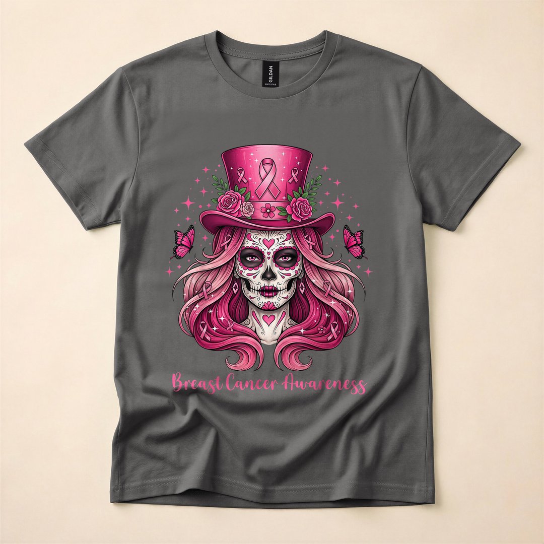Skull Pink Ribbon Breast Cancer Awareness Skeleton T-Shirt - photo 5