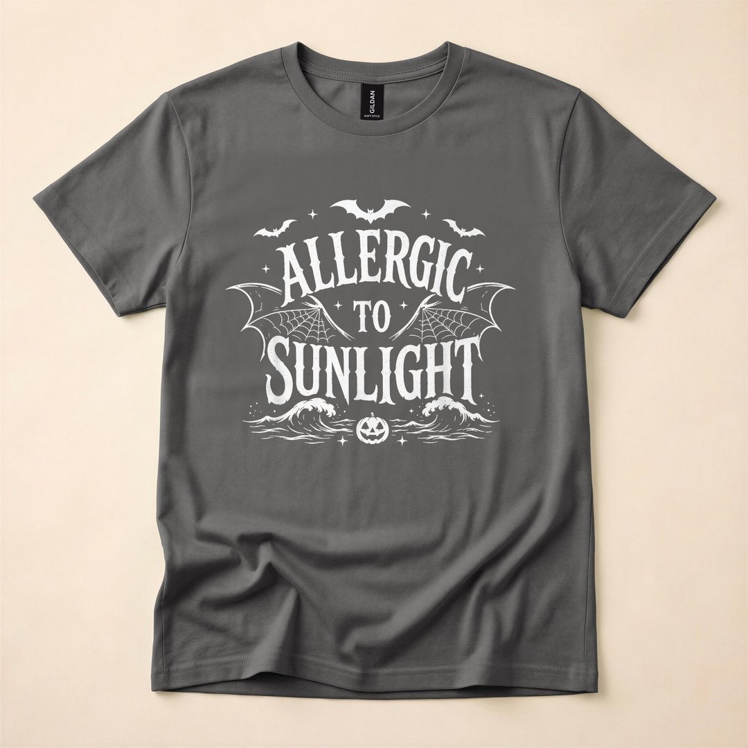 Allergic to Sunlight Gothic Vampire Funny Halloween T-Shirt - photo 5