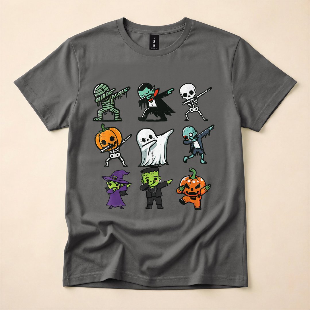 Dabbing Ghost Pumpkin Skeleton Kids Halloween T-Shirt - photo 5