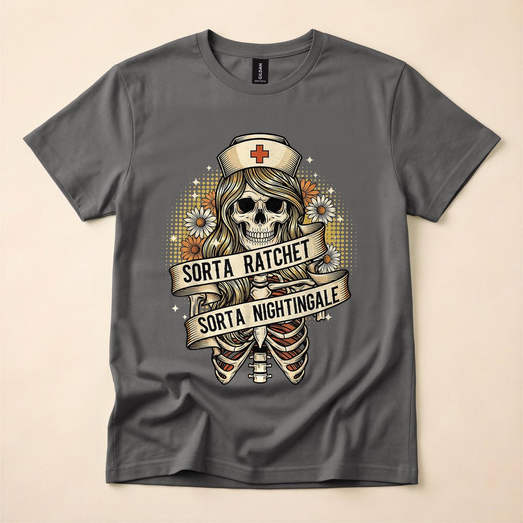 Sorta Ratchet Sorta Nightingale Nurse Halloween T-Shirt, Funny Vintage Spooky Season Tee - photo 5