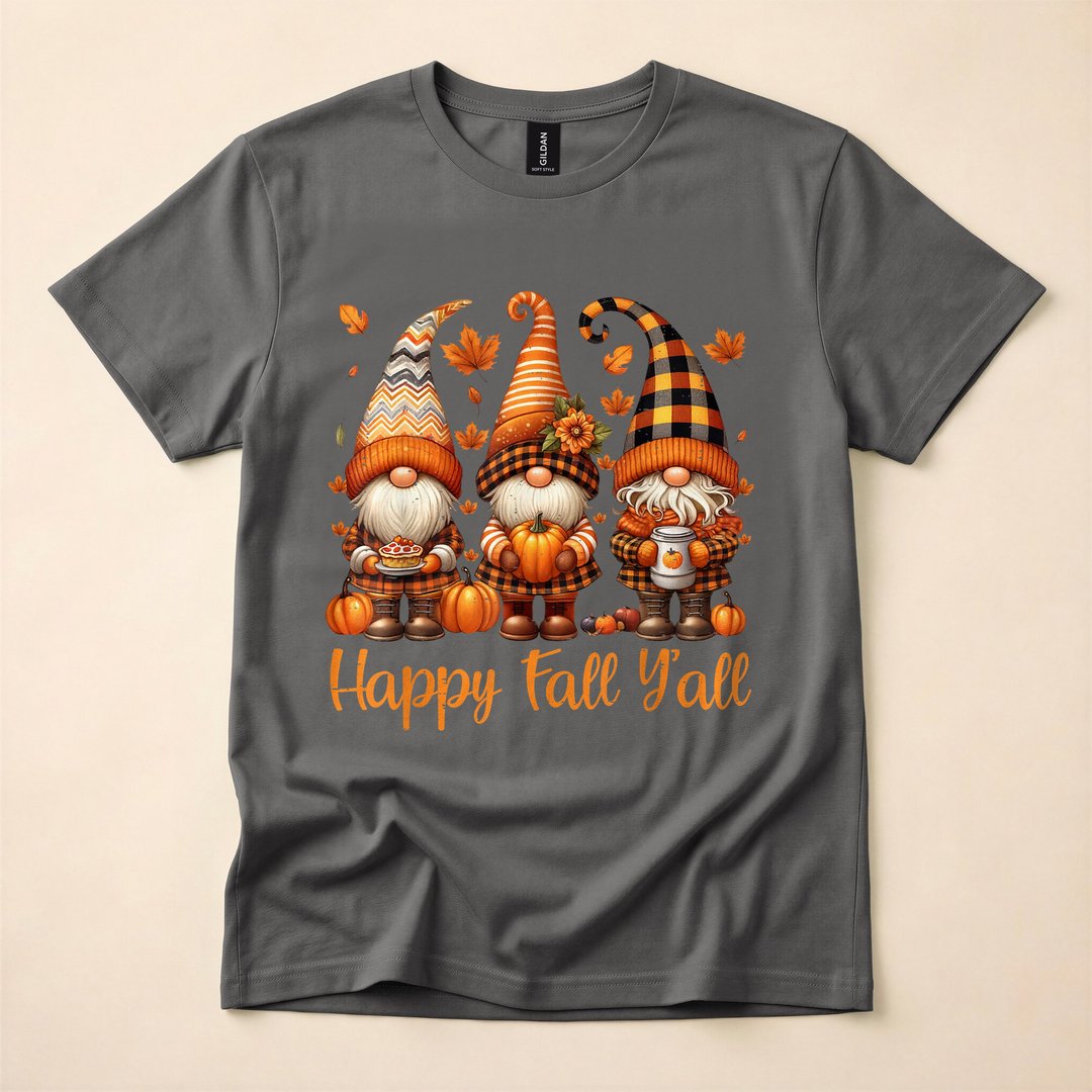 Happy Fall Y'all Gnome and Pumpkin Autumn T-Shirt - photo 5
