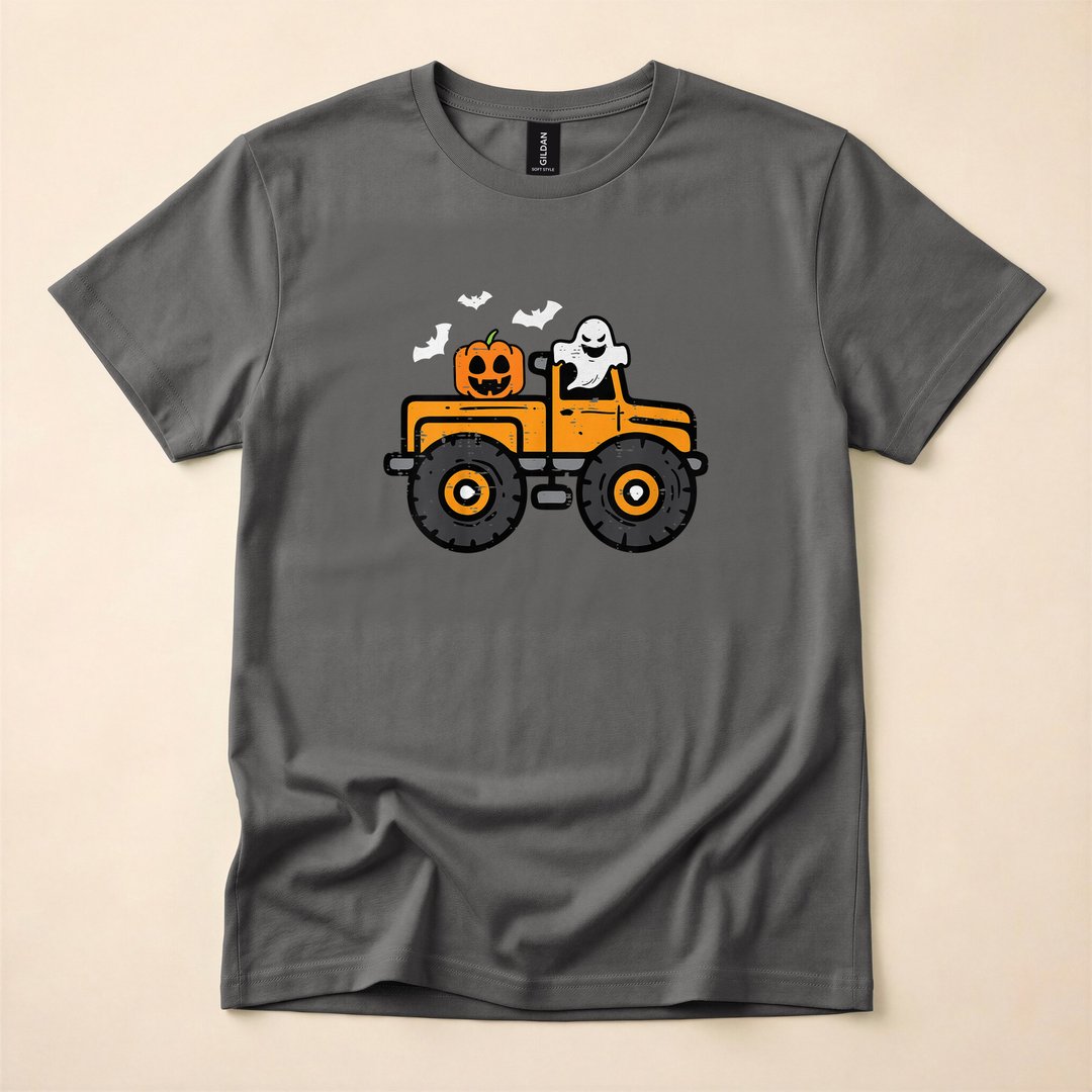 Monster Truck Ghost and Pumpkin Halloween Kids T-Shirt - photo 5