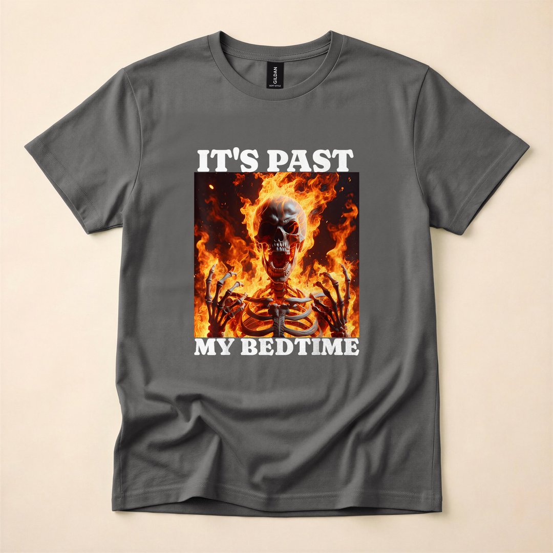 It's Past My Bedtime Funny Skeleton in Flames T-Shirt - photo 5