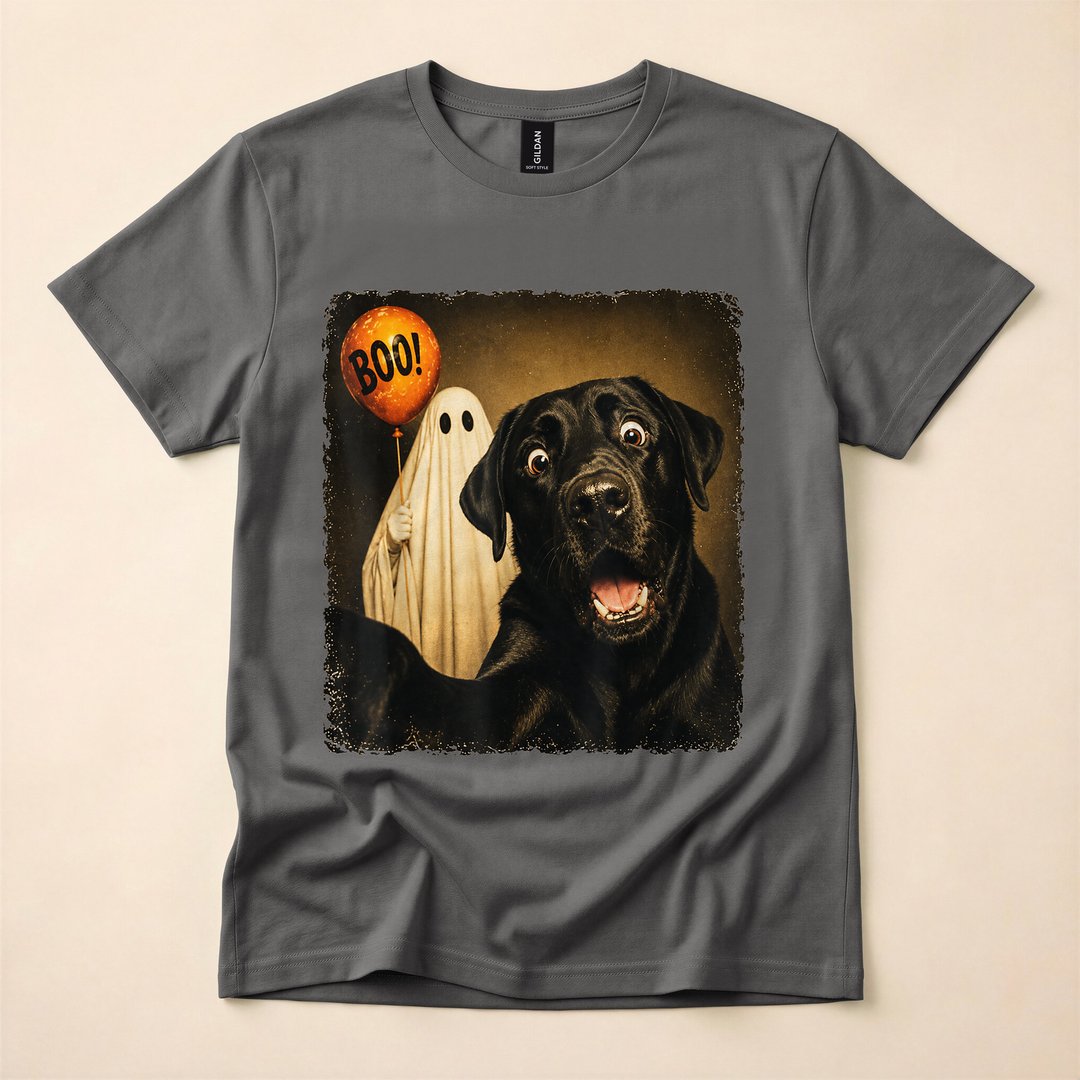 Black Labrador Ghost Selfie Boo Dog Halloween Meme T-Shirt - photo 5