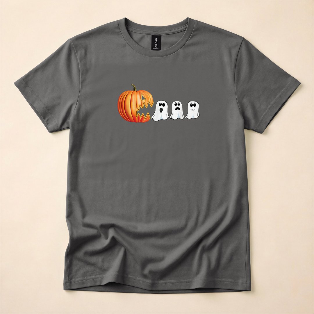 Grinning Jack-o-Lantern and Pumpkin Ghosts Halloween T-Shirt - photo 5