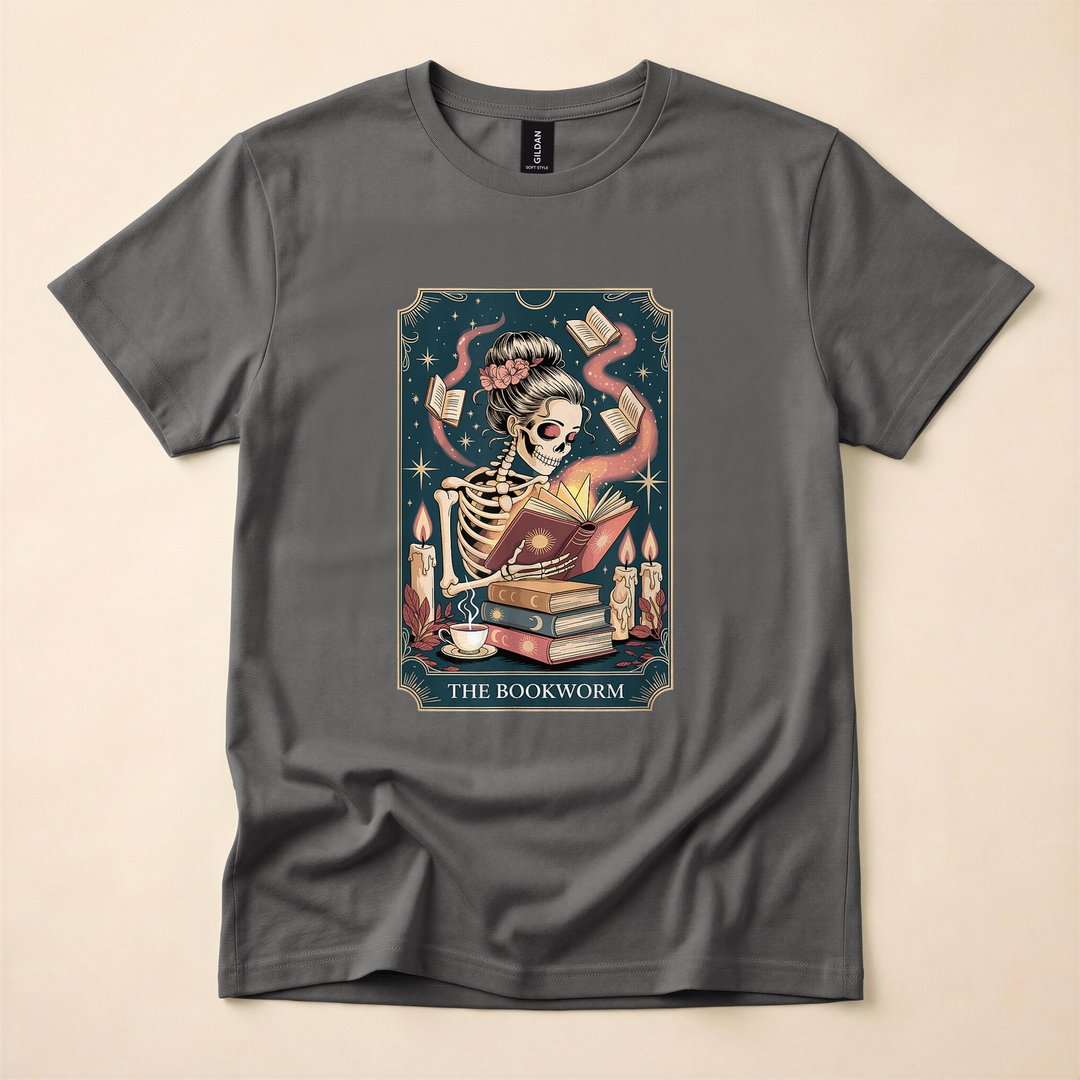 Bookworm Skeleton Reading Tarot Dark Academia T-Shirt - photo 5