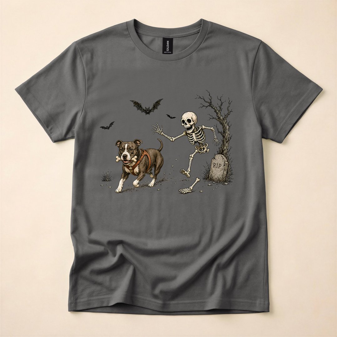Halloween Dog Steals Skeleton Bone Spooky Pet T-Shirt - photo 5