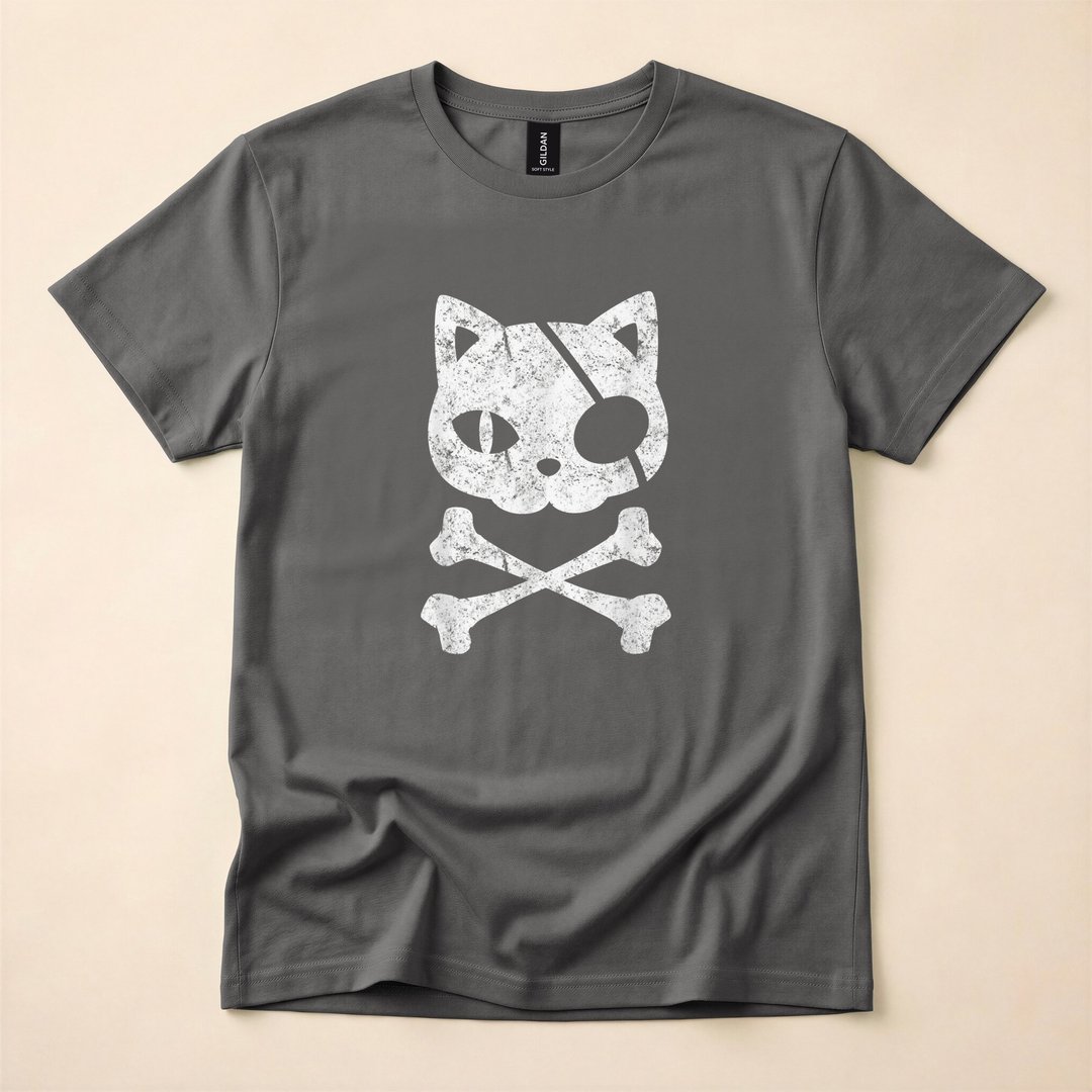 Vintage Pirate Cat Skull and Crossbones Halloween T-Shirt - photo 5