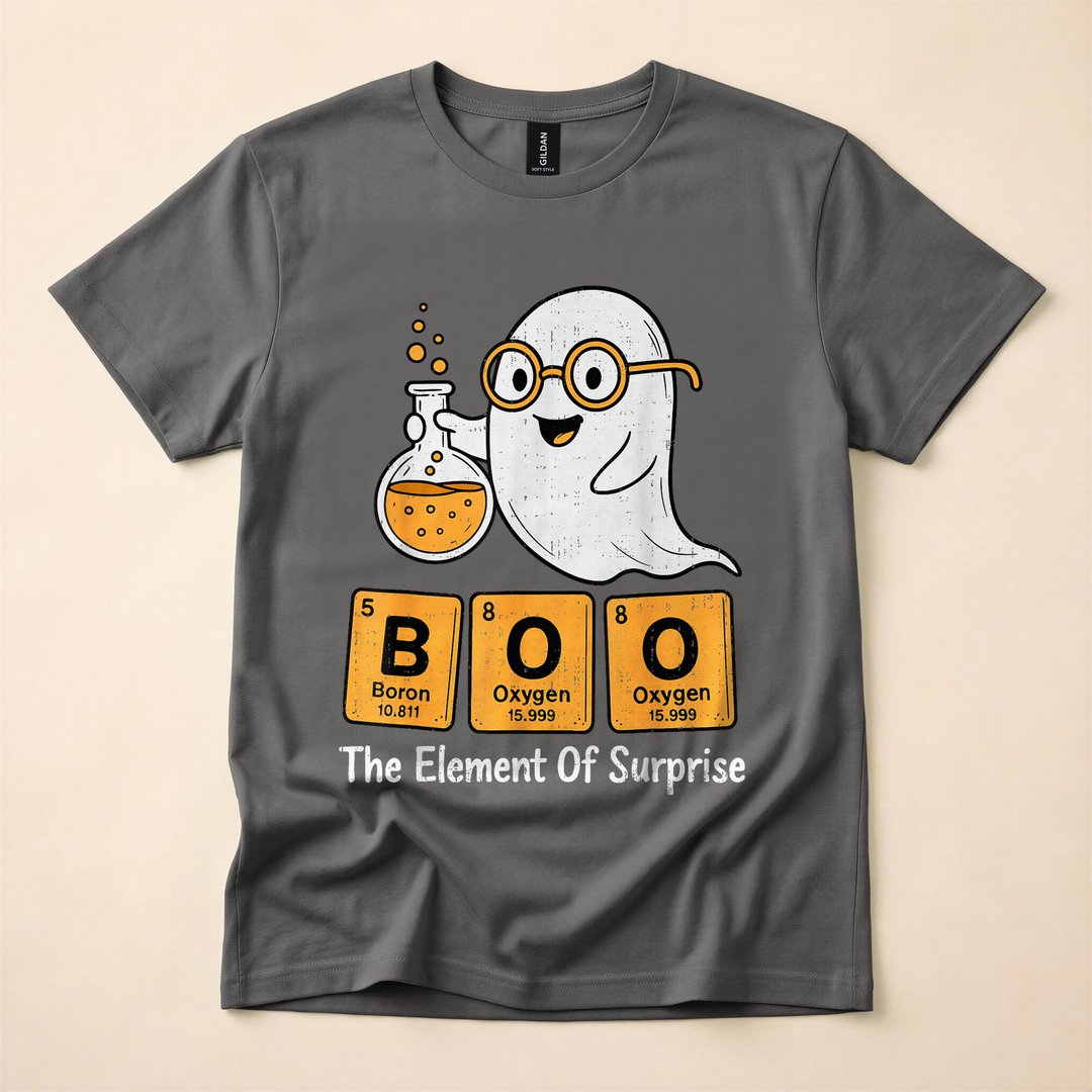 Boo Ghost Chemistry Pun Periodic Table Halloween T-Shirt - photo 5