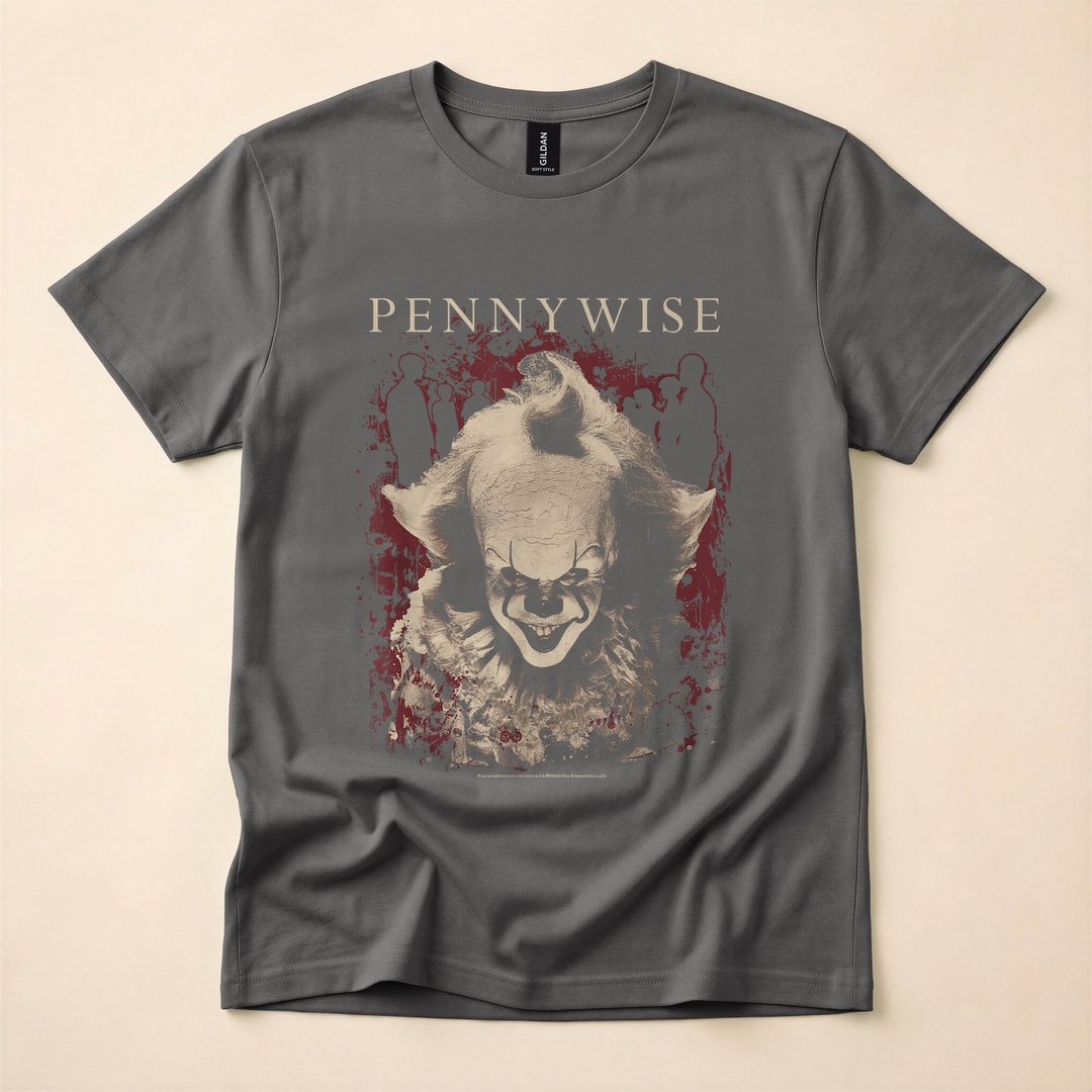 IT Pennywise Creepy Clown Portrait Horror Movie T-Shirt - photo 5