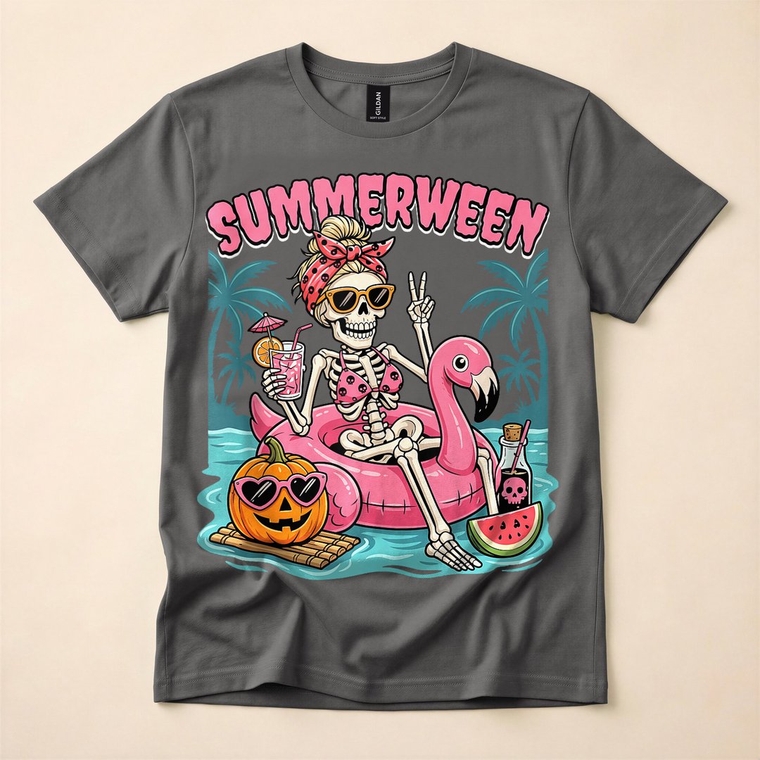 Summerween Skeleton Beach Party Funny T-Shirt - photo 5