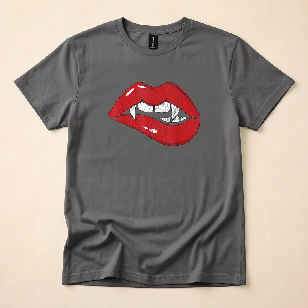 Retro Dracula Vampire Bite Red Lips Halloween T-Shirt - photo 5