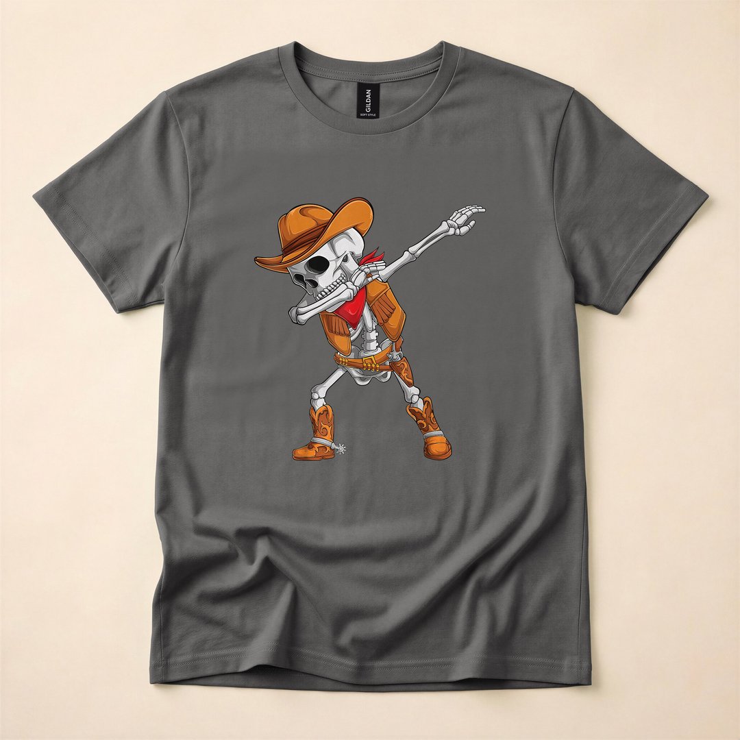 Dabbing Skeleton Cowboy Funny Halloween T-Shirt - photo 5