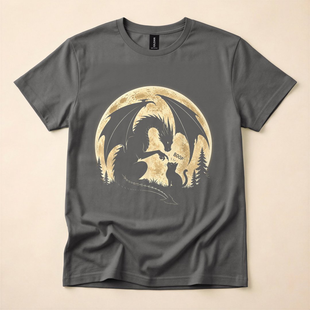 Retro Dragon Boops Cat Under the Moon Gothic T-Shirt - photo 5