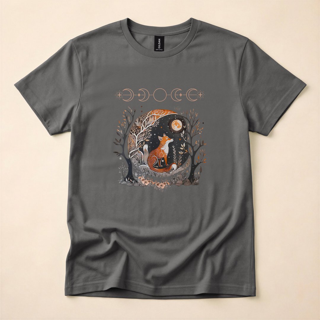 Witchy Moon Cottagecore Floral Fox Aesthetic T-Shirt - photo 5