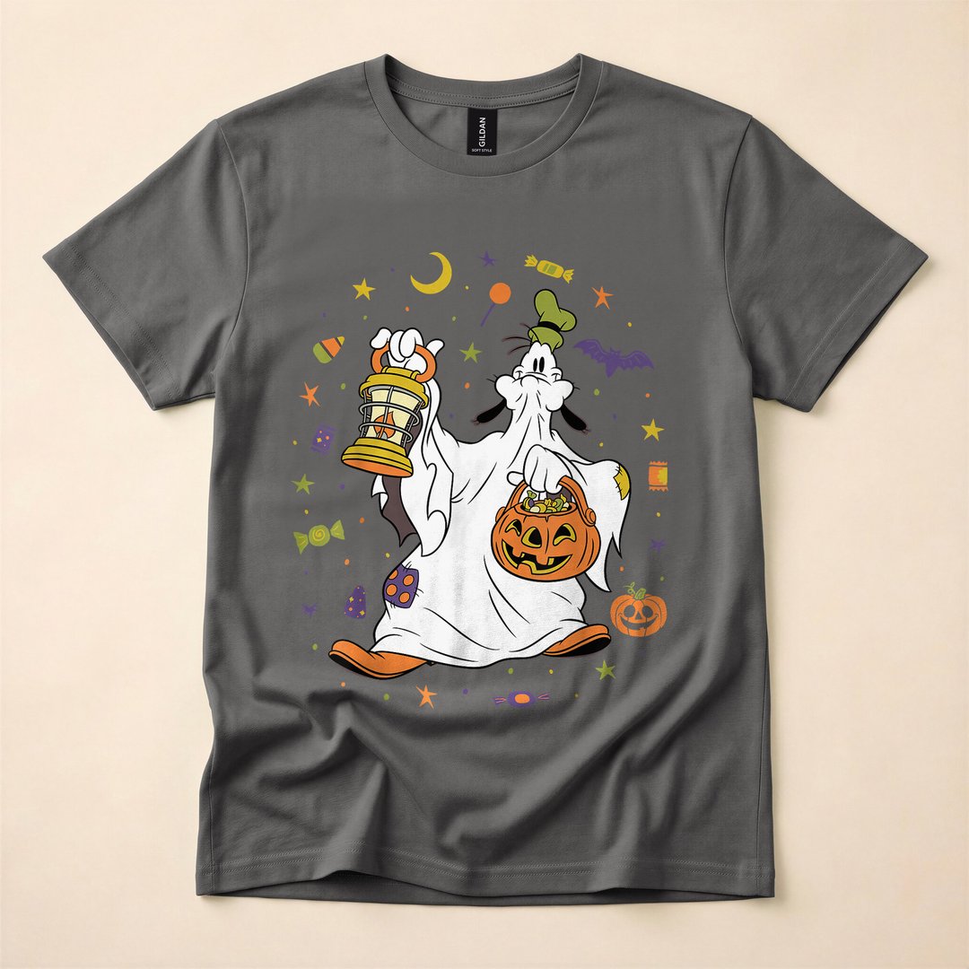 Goofy Halloween Ghost Trick-or-Treat Icons T-Shirt - photo 5