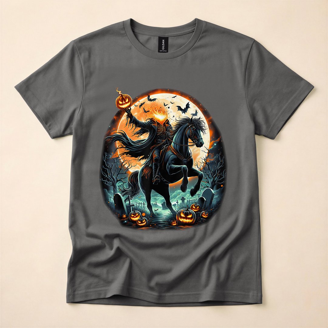 Pumpkin Headless Horseman Scary Halloween T-Shirt - photo 5