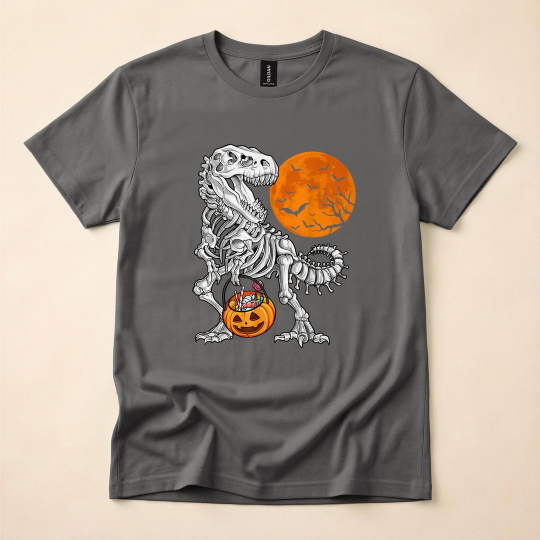 Dinosaur Skeleton T-Rex Scary Halloween Kids T-Shirt - photo 5