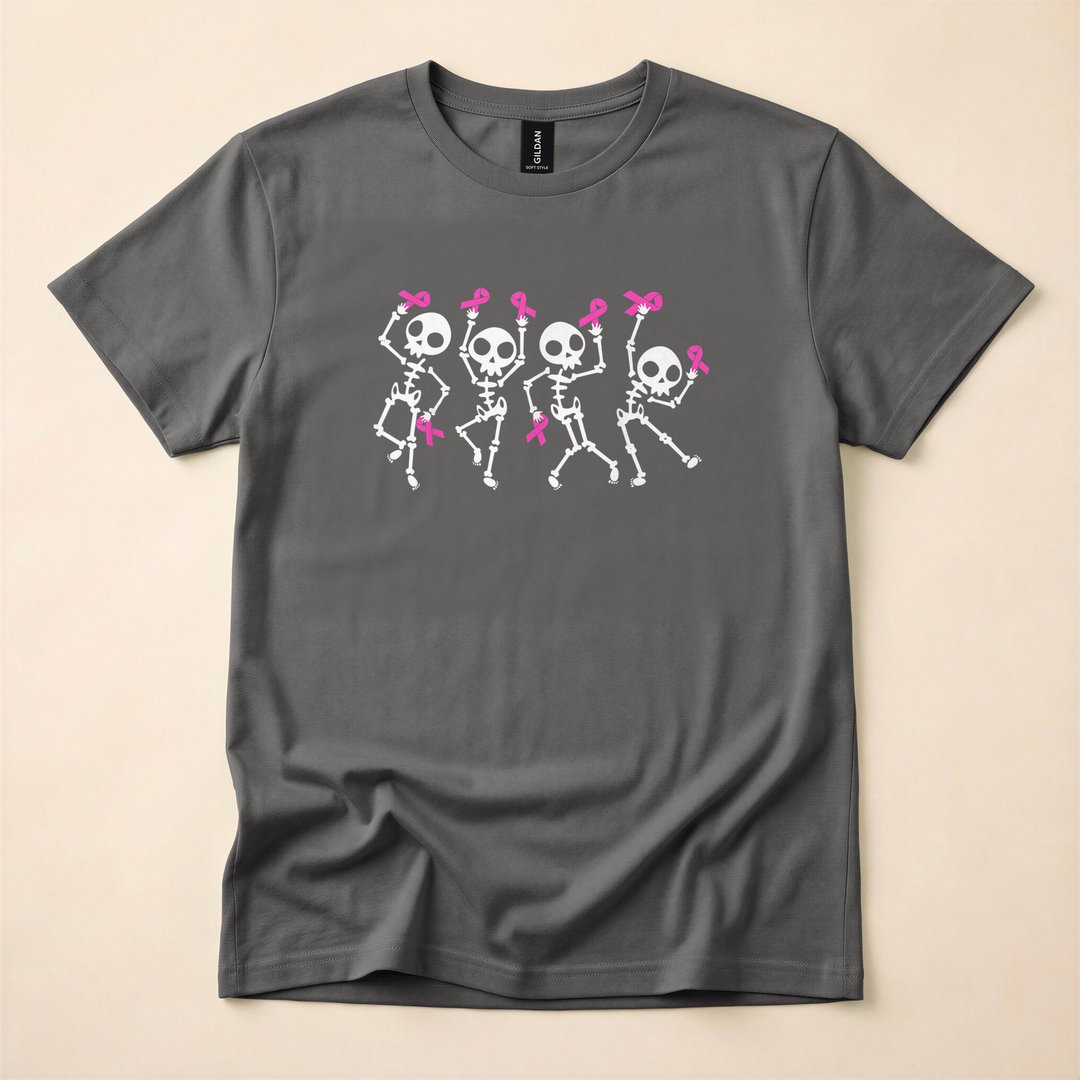 Pink Ribbon Skeleton Breast Cancer Awareness T-Shirt - photo 5