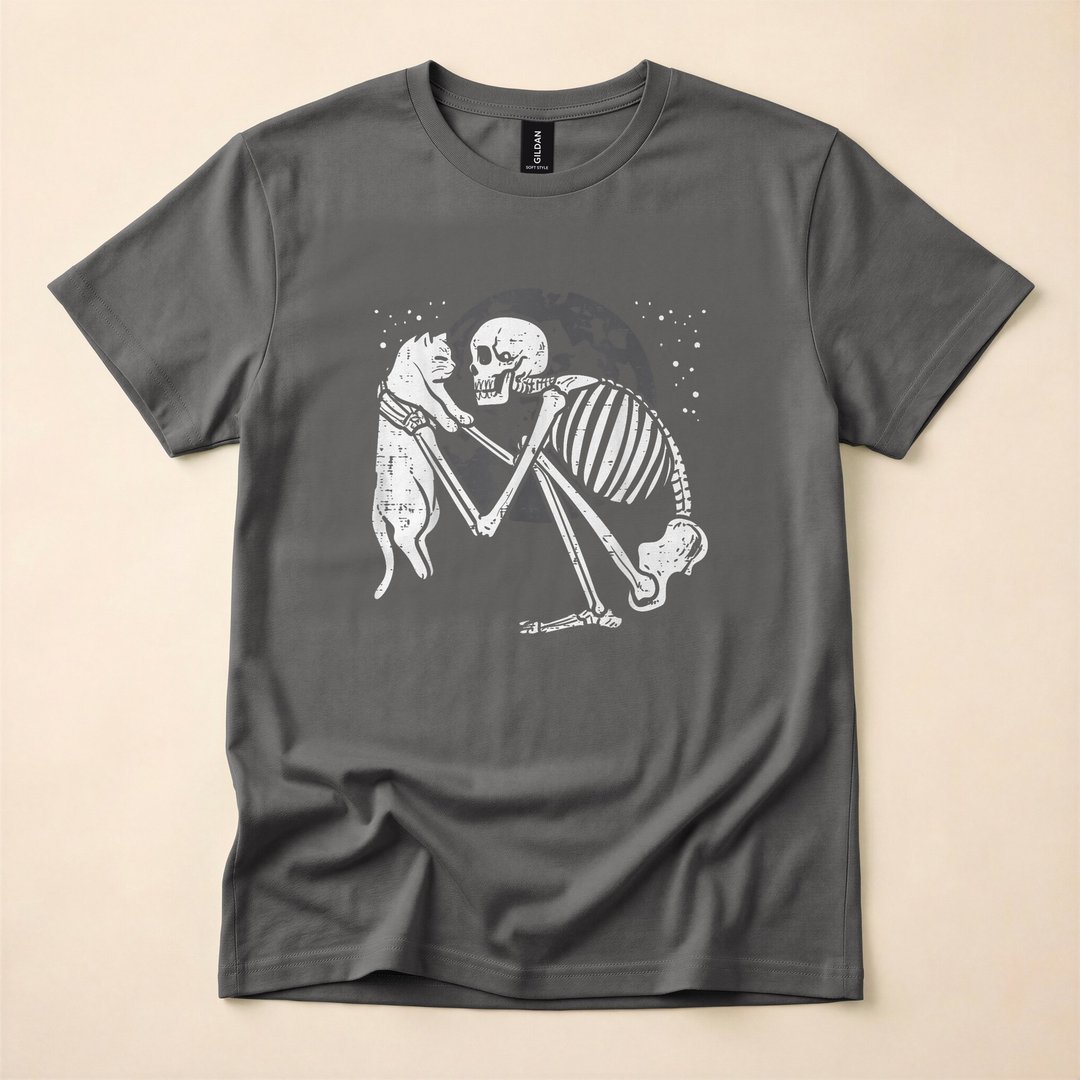 Skeleton Cat Skull Cute Goth Halloween T-Shirt - photo 5
