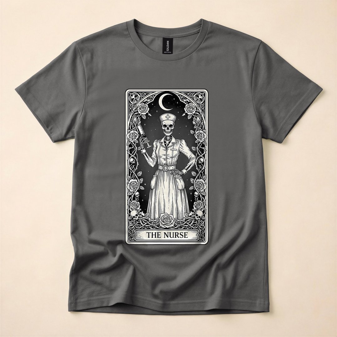 The Nurse Skeleton Tarot Card Gothic T-Shirt - photo 5