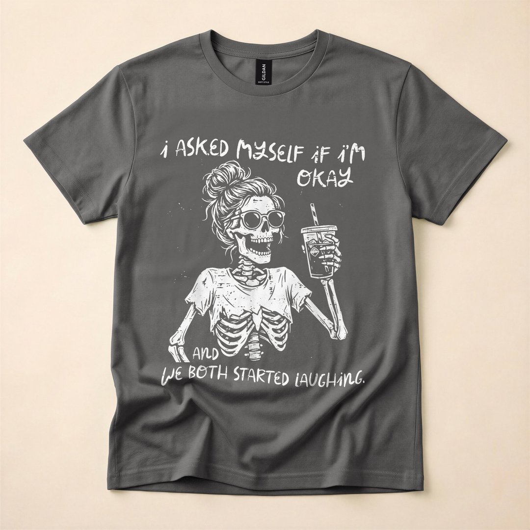 I Asked Myself If I'm Okay Funny Skeleton Coffee T-Shirt - photo 5