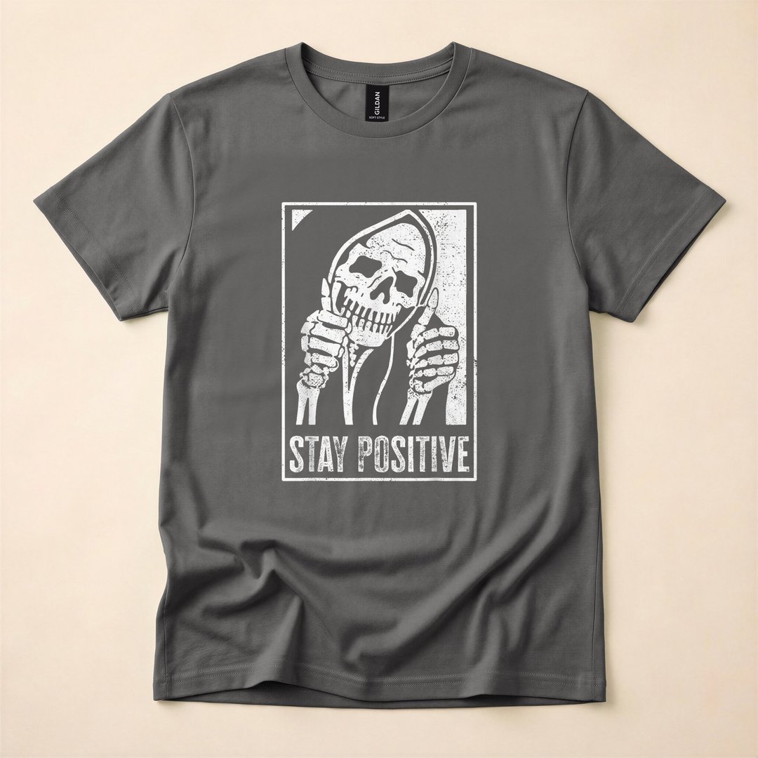 Stay Positive Funny Skeleton Skull Halloween T-Shirt - photo 5