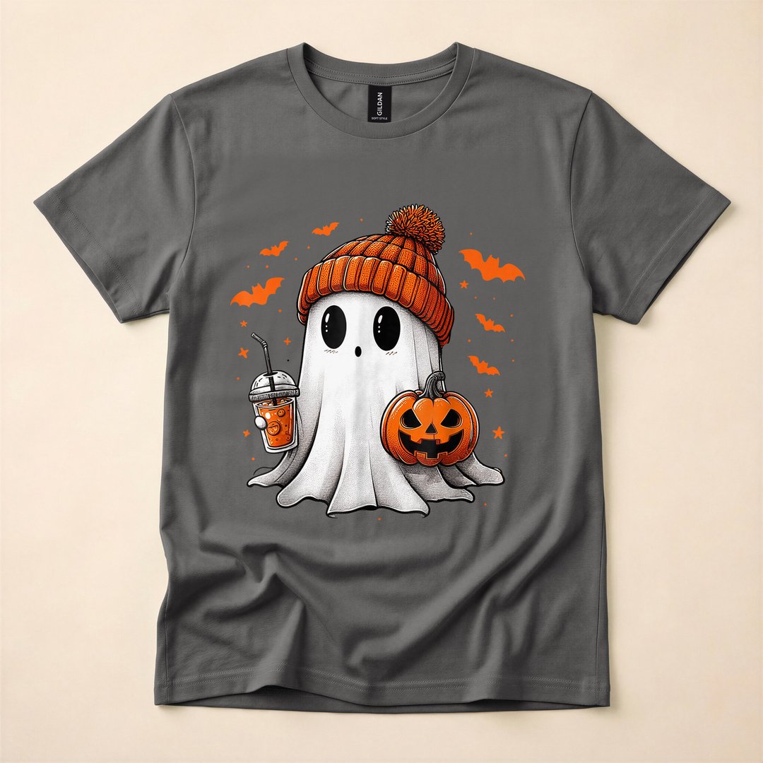 Cute Ghost Drinking Iced Coffee Halloween T-Shirt - photo 5
