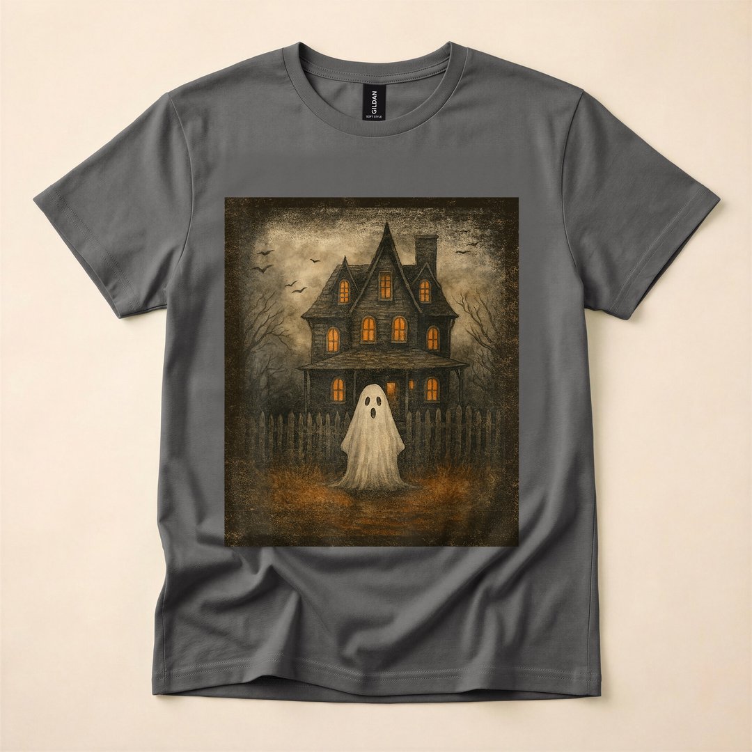 Vintage Ghost Boo Haunted House Halloween T-Shirt - photo 5