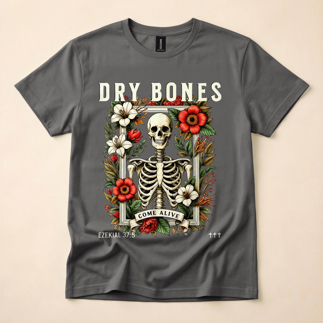 Dry Bones Come Alive Funny Floral Skeleton T-Shirt - photo 5