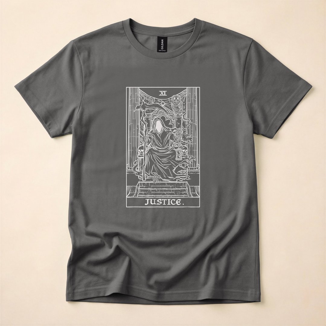 Grim Reaper Justice Tarot Card Gothic Halloween T-Shirt - photo 5